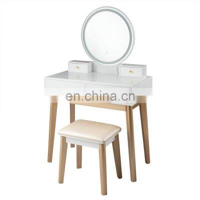 Makeup Table and Cushioned Stool Set for Women Girls