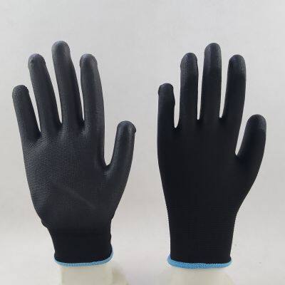 black polyester knitted black PU palm coated safety work gloves anti-static comfortable wearing breathable