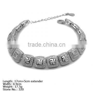 [BZ4-0039] 925 Silver Bracelet with CZ Stones White & Plain Silver Bracelet Square Bracelet