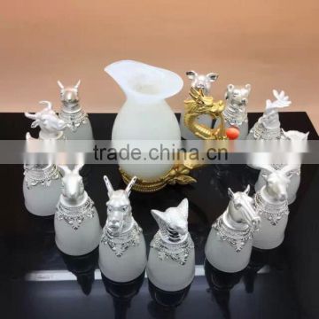 2015 Hot sales!! 12 Chinese zodiac cups, Afghanistan jade glasses With 24K Silver-plated