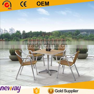 Outdoor furniture poly wood table match rattan chairs plastic european dining set