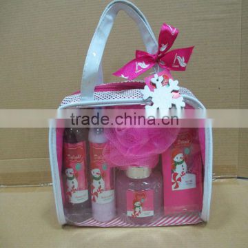 Selling bath set in pvc cosmetic bag for Christmas promotional gift