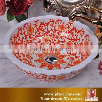 Hot selling porcelain flowers design jingdezhen wash basin ceramic