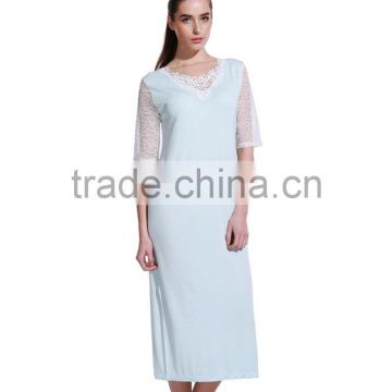 Wanyu seamless Ladies seamless short lace sleeve long dress
