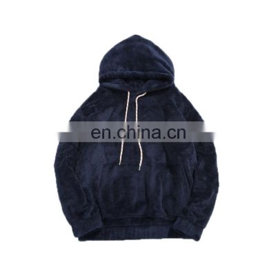 2021 high quality blank velour solid pouch pocket fluffy hoodie for men
