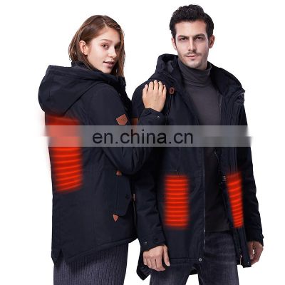 Couple plus size 7XL ski coat safety smart USB heating cotton clip warm coat