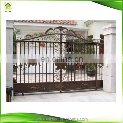 Wrought iron front double security iron sliding door gate designs