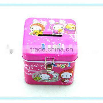 High quality square tin coin box tin saving bank /coin bank with lock