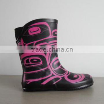 Pink flower black half boots