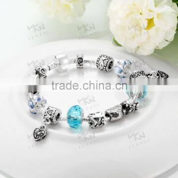 DIY Fashion Hot selling Silver Plated Coulourful Charm Bracelet