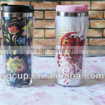 double wall plastic Starbucks mug with insert paper or stainless steel starbucks mug