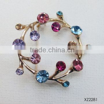 Multi color rhinestones fashion flower brooch wholesale gold platting branch brooch