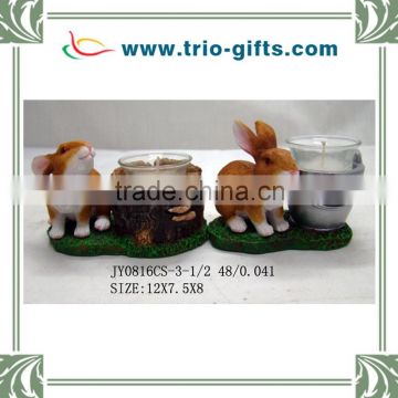 Polyresin rabbit figurine decorative candle holder