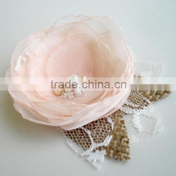 Blush Pink Wedding Hairpiece,Rustic Bridal Hair Flower,Burned Fabric Flower Burlap Decoration