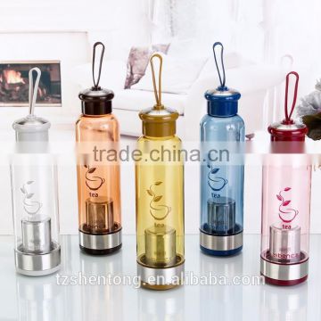 Narrow mouth tea infuser portable bpa free plastic drinking water bottle