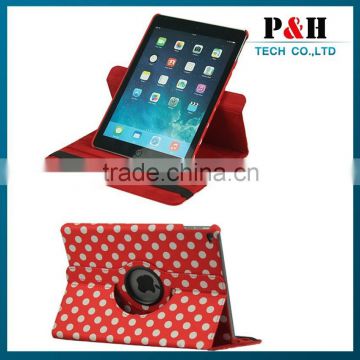 For ipad leather case, Polka Dot 360 Rotating PU Leather Case For Apple iPad 6 & air 2