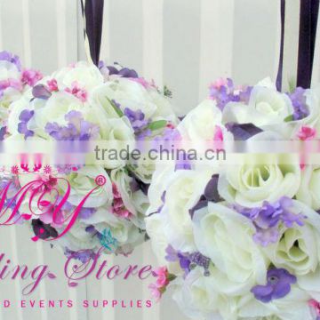 Hot selling new design silk wedding roses kissing flowers ball