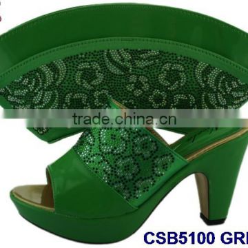 CSB5100 green peach red and yellow 2016 Africa latest fashion shoes matching bag set for party purse with high heels shoes
