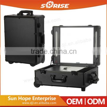 2016 Sunrise professional portable aluminum trolley makeup case with lights mirror black color