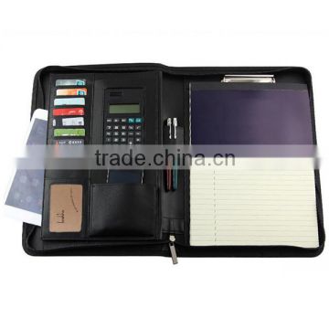 Professional zippered folder business briefcase with calculator and card holders