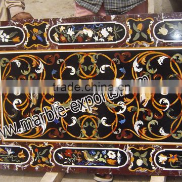 Italion Rectangle Marble Inlay Table Top, black marble inlay table top