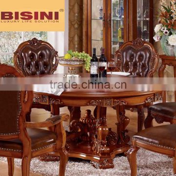 Bisini Antique Style Solid Wood Round Dining Table with Lazy Suzan