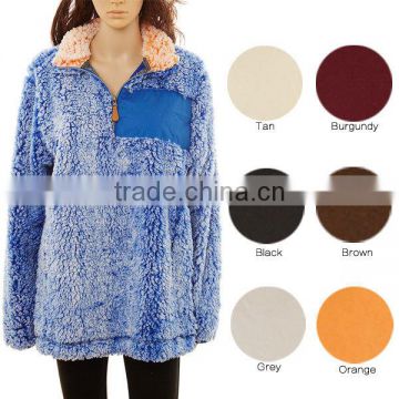 Wholesale women flash sale grit style frosty tipped pile 1/4 zip pullover