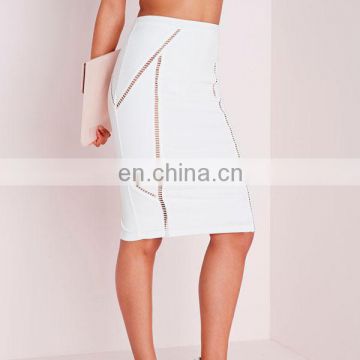White Sexy woman bodycon skirt with ladder trim design