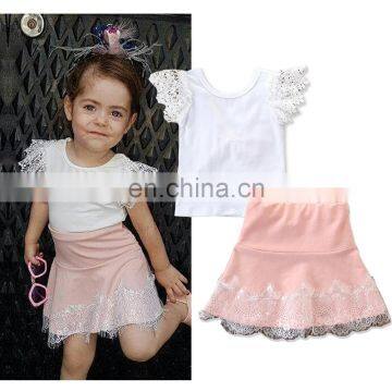 Baby Girl outfit Kids white tops + pink skirt 2pcs Set Summer Boutique cloth for 1-6T