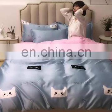 2020 summer new arrival factory direct supply 4PCS washed brushed cotton reactive printing cute pinkycolor bedding set for girl