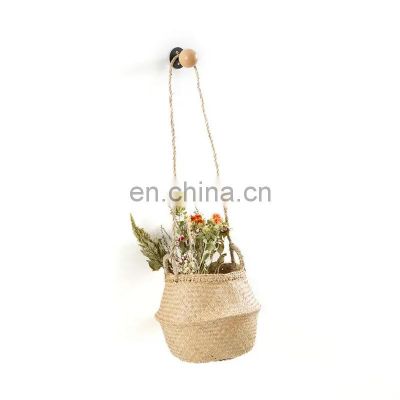Best Seller Seagrass Belly Basket With Long Strap Eco Friendly Straw Plant Holder Storage Basket Decor Home High Quality