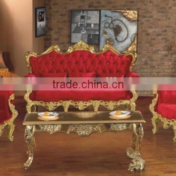 Lavish red velvet fabric gold frame sofa set A10066                        
                                                Quality Choice