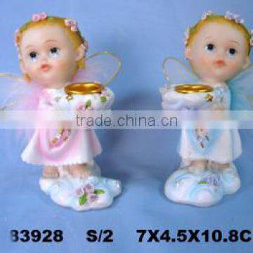 polyresin baby angel w/candle stick