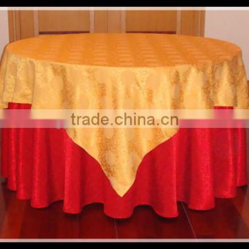 golden FuGui flower square overlay / red polyester jacquard underlay / customized size tablecloth for hotel banquet