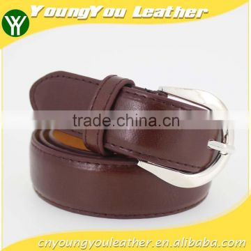 Sample brown pu leather man belt with shiny silver D-ring accessories in YiWu
