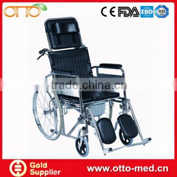 Steel reclining commode chair with bedpan