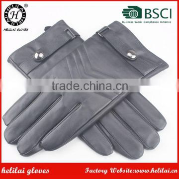 Hot Selling Men's Winter Genuine Buckle and Embroidery Leather Gloves Cashmere Lined