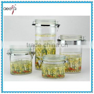 cheap decorative airtight glass storage jam jar with clip lid