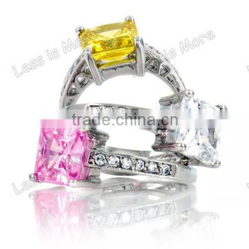 Silver Promise Ring - Clear Princess Cut big CZ stone with colorful diamond