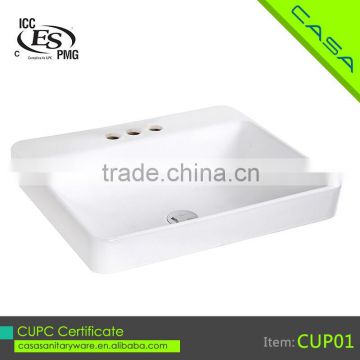 Classic design rectangular square ceramic CUPC wash basin price in india