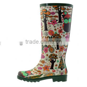 The tree with the owl design lady rubber rain boots