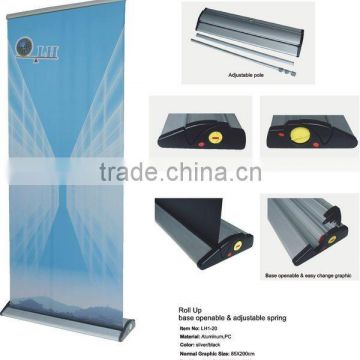 Base openable ,adjustable spring ,good quality aluminium roll up banner stand