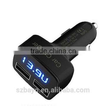 5V 3.1A dual usb Car charger with voltmeter and Galvanometer Thermometer