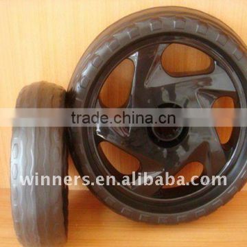 9" foam tire with 5 sporkes plastic rim and water wave pattern