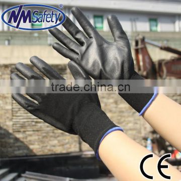 NMSAFETY 18 gauge pu coated glove/flexible black pu glove/soft touch pu gloves