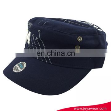 Fashion 3D embroidery and printing navy blue army hat flat top military hat