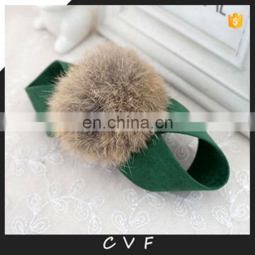 Fashion girl bow tie rabbit fur ball pompom hairband hand made elastic