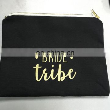 Handmade black cotton makeup bag with satin lining