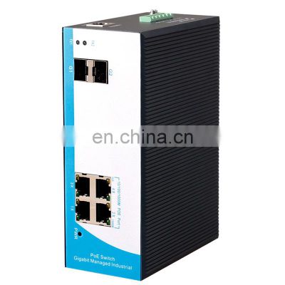 6-port 10/100/1000M Industrial PoE Switch managed, 4 RJ45 ports and 2 Gigabit SFP