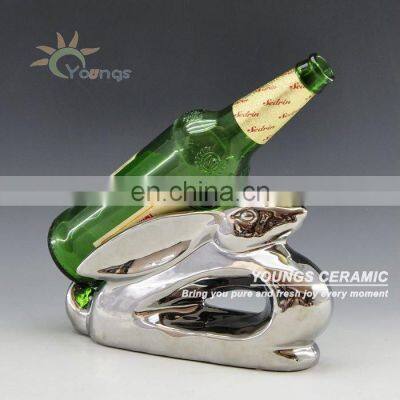 Ceramic Wine Bottle Silver Rabbit Holder